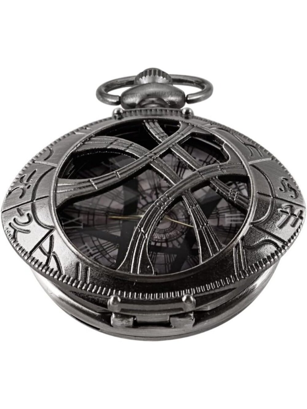 Mens Black Analog Quartz Skeleton Shape Pendant Necklace Round Case Pocket Watch